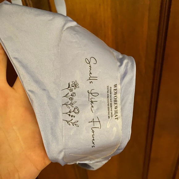 WeWoreWhat Ruched String Bikini Bottoms Powder Blue - Picture 3 of 5